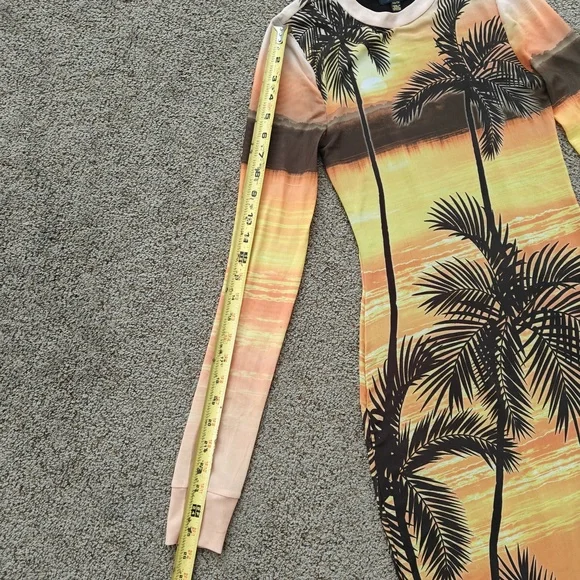 AFRM Dress Womens Extra Small Sunrise Palms Maxi Bodycon Mesh Scenic Print - Picture 12 of 12